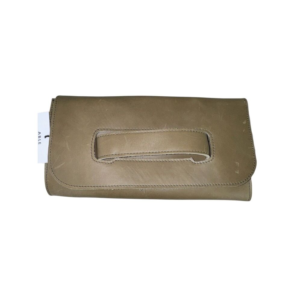 ABLE Mare Leather Olive Green Clutch Handle Handmade Ethiopia Purse‎ NEW